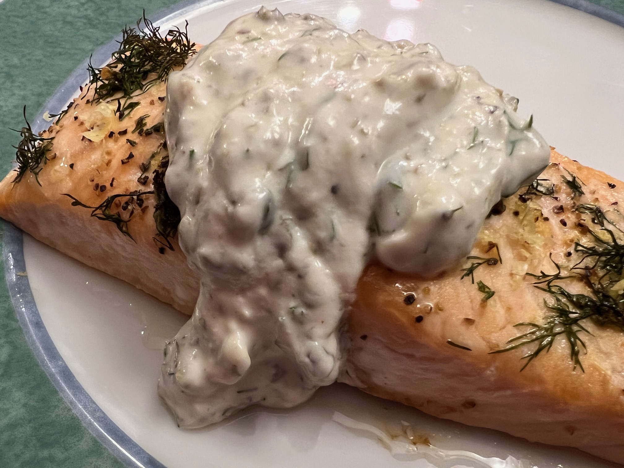 Baked Salmon with Creamy Dill Caper Sauce