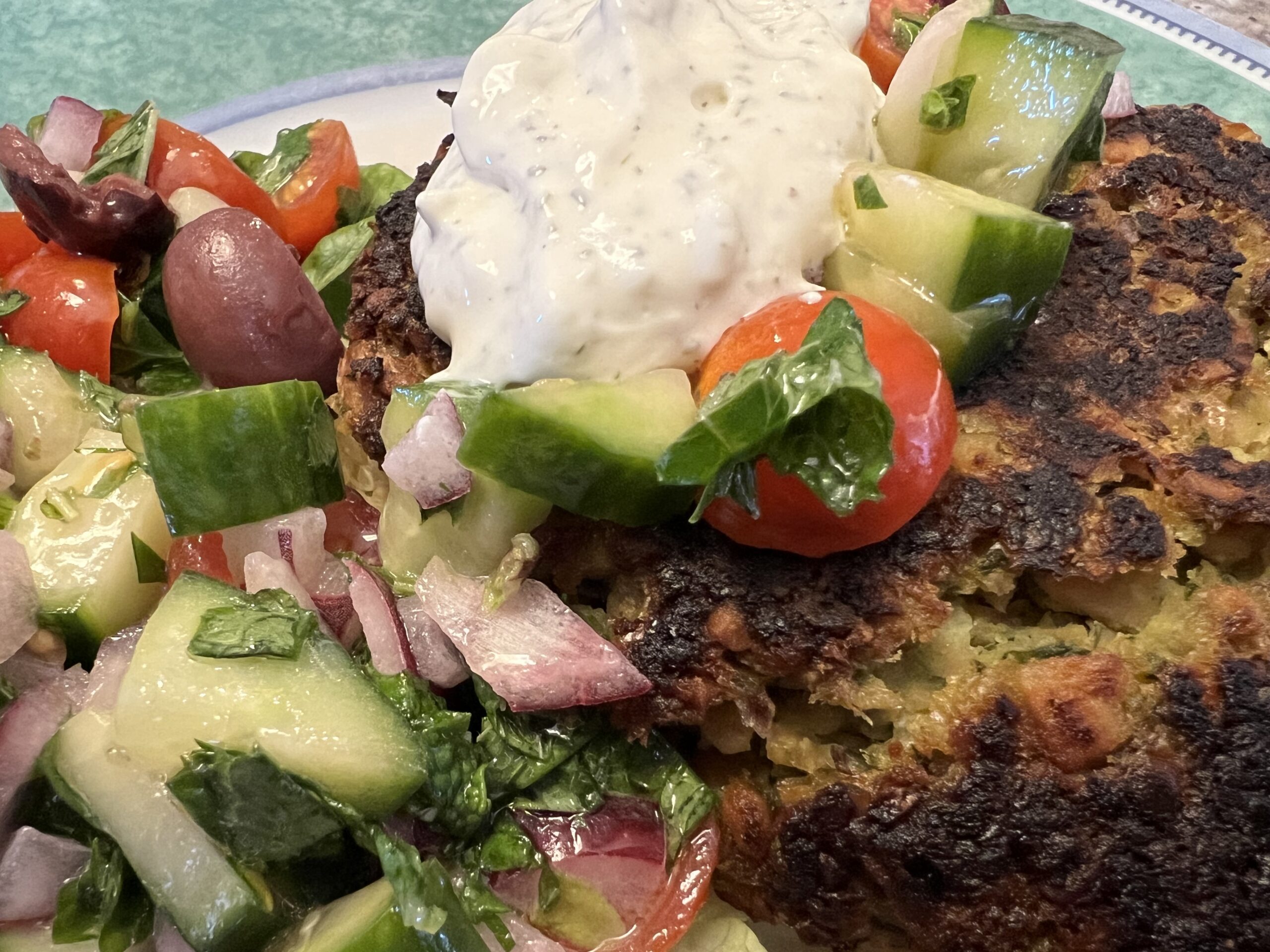 Falafel Patties with Mediterranean Salad