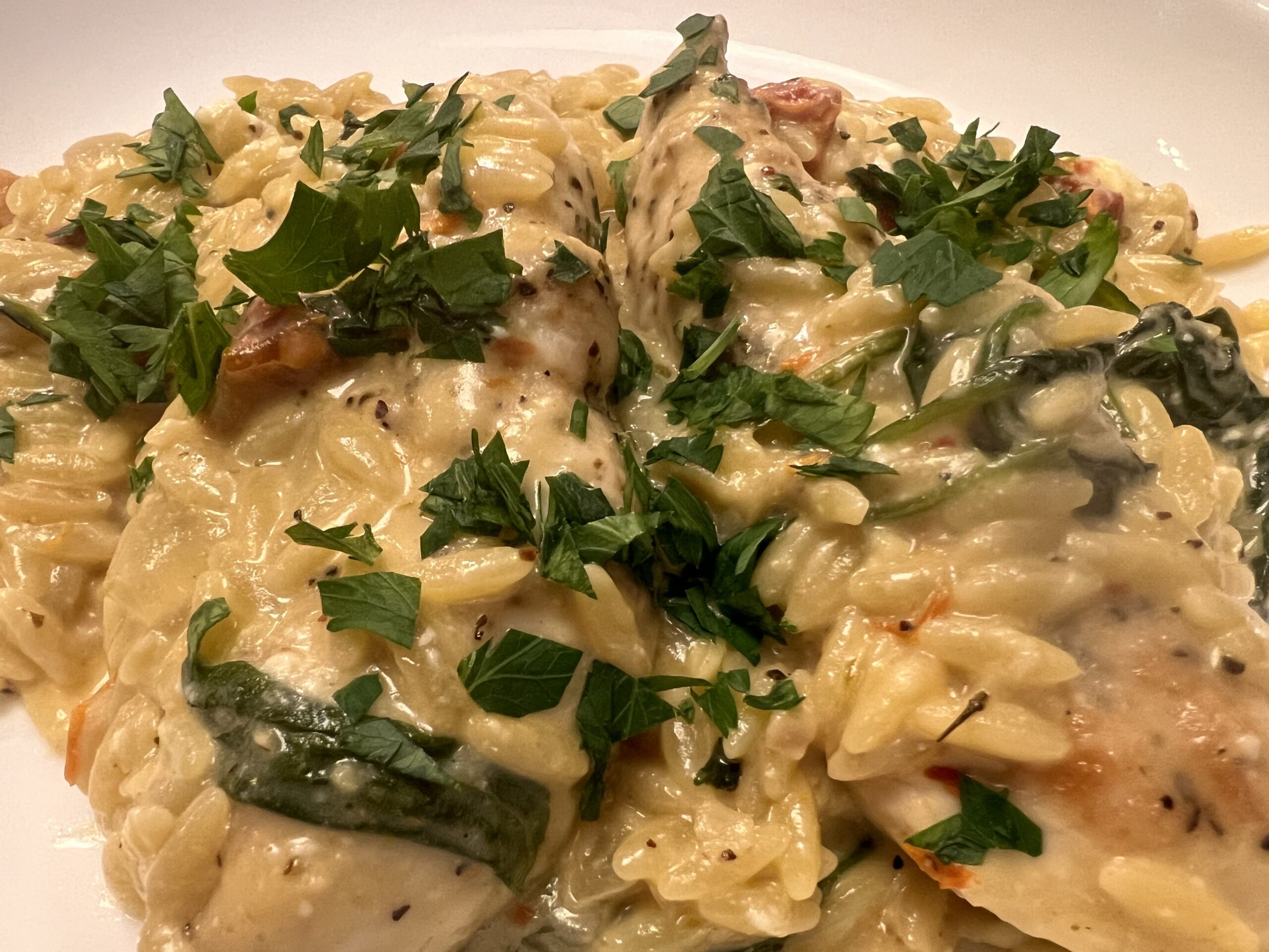 Mediterranean Chicken Orzo Skillet