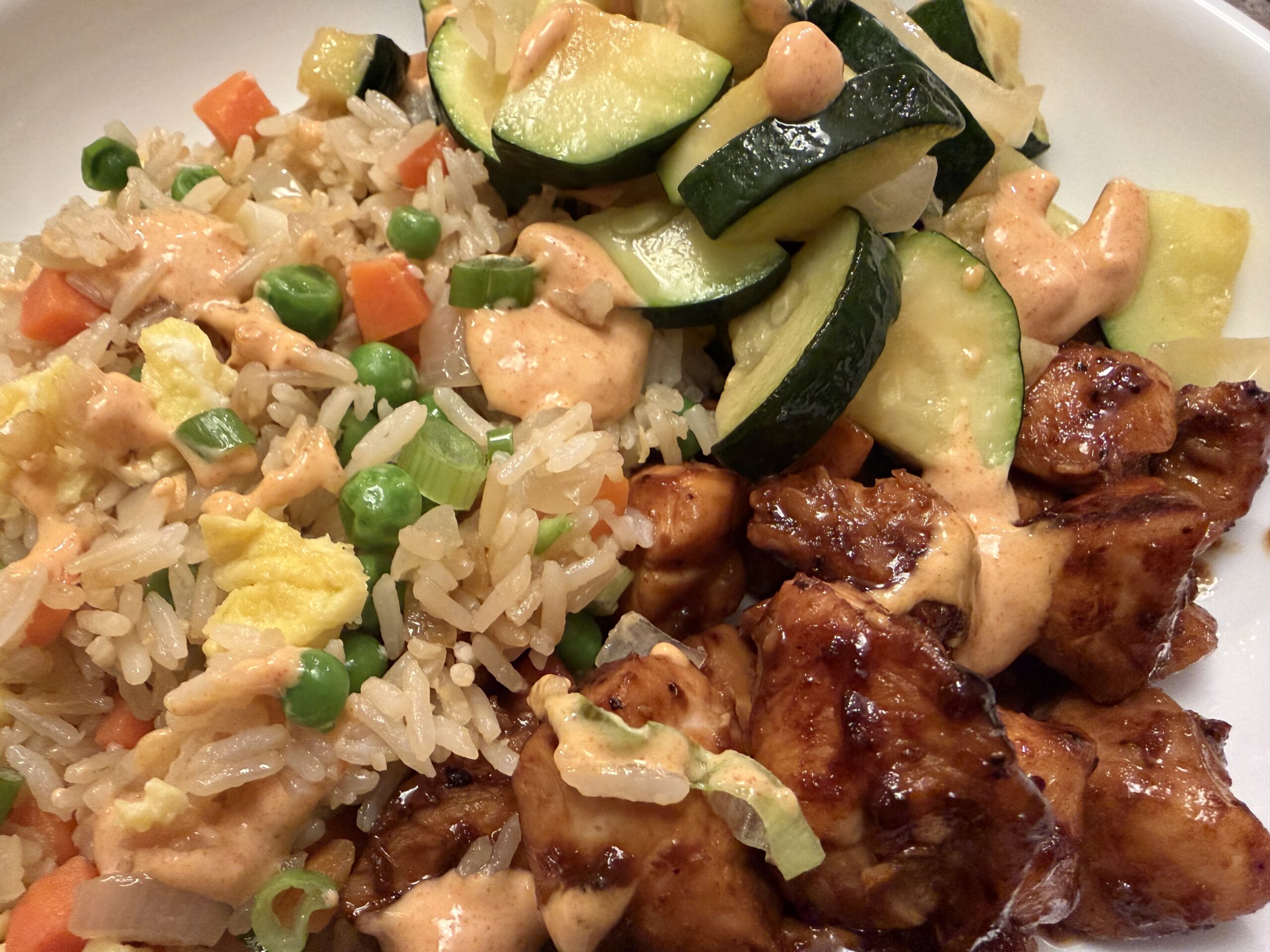 Hibachi Chicken/Steak, Veggies, Fried Rice, and Yum Yum Sauce