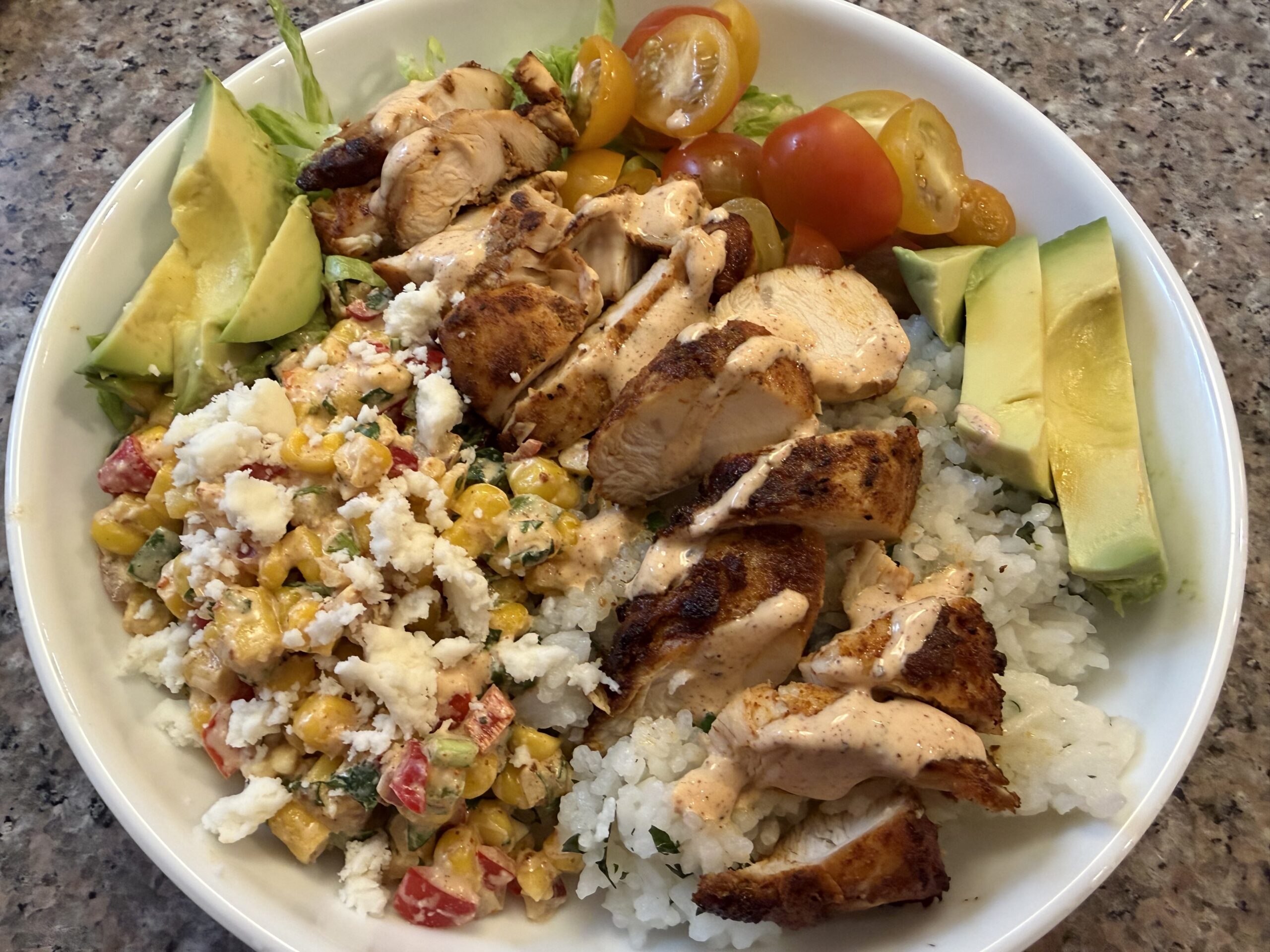 Street Corn Chicken Rice Bowl