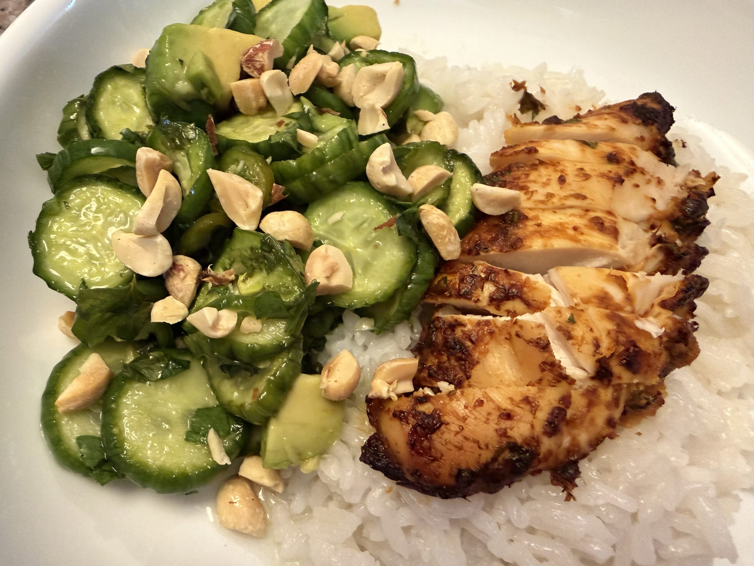 Coconut Curry Chicken with Coconut Rice and Pickled Cucumber Salad